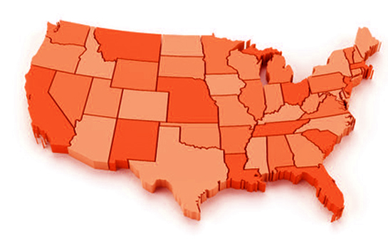 Map of the US orange